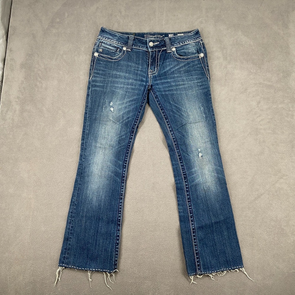 Miss Me Bootcut Jeans Womens 29 Blue Denim Cotton Stretch Frayed Hem Distressed